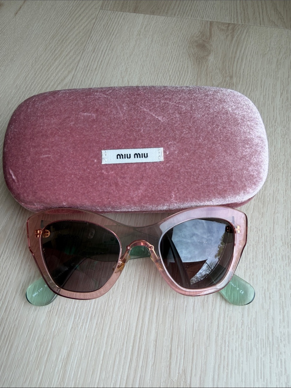Miu Miu Pink Cat-Eye Sunglasses with Pink Velvet Case